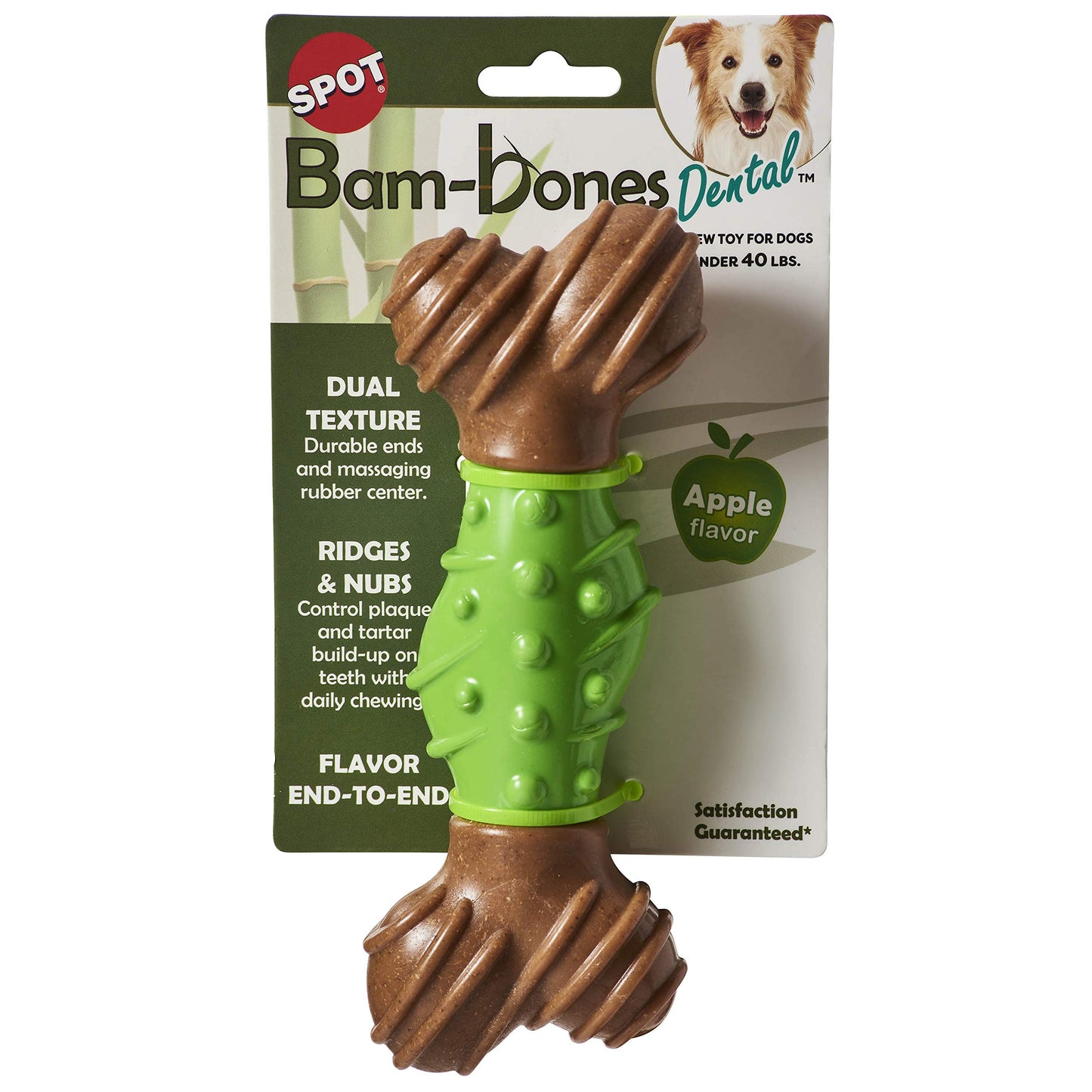 SPOT Bam-Bones Dental Bone - Made with Bamboo Fiber and a Massaging Rubber Center, Durable Oral Care Dog Chew for Light Chewers & Teething Puppies Under 25lbs, 6in Allergen Free Peanut Butter Flavor