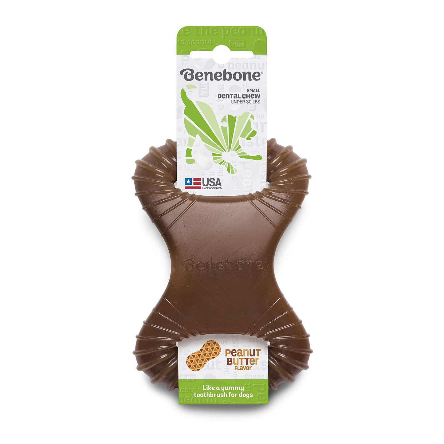 Benebone Dental Durable Dog Chew Toy for Aggressive Chewers, Real Peanut, Made in USA, Small