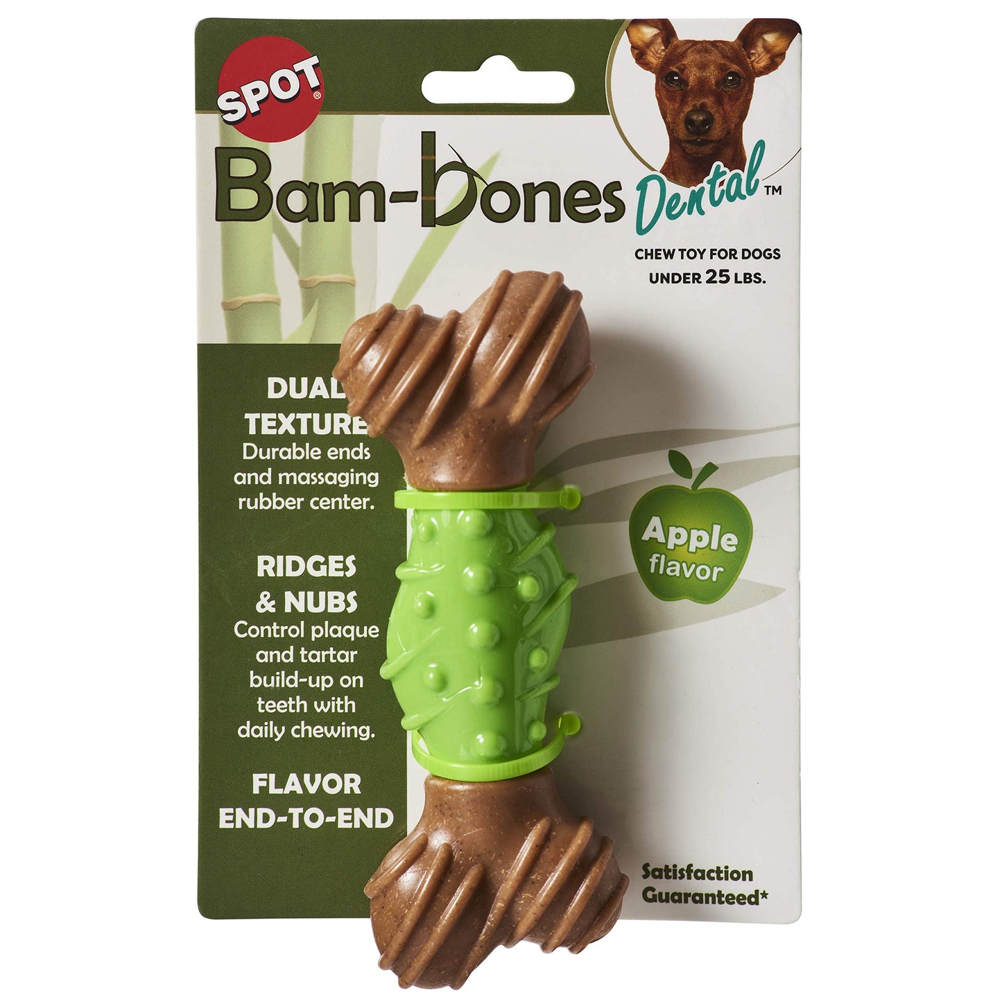 SPOT Bam-Bones Dental Bone - Made with Bamboo Fiber and a Massaging Rubber Center, Durable Oral Care Dog Chew for Light Chewers & Teething Puppies Under 25lbs, 6in Allergen Free Peanut Butter Flavor